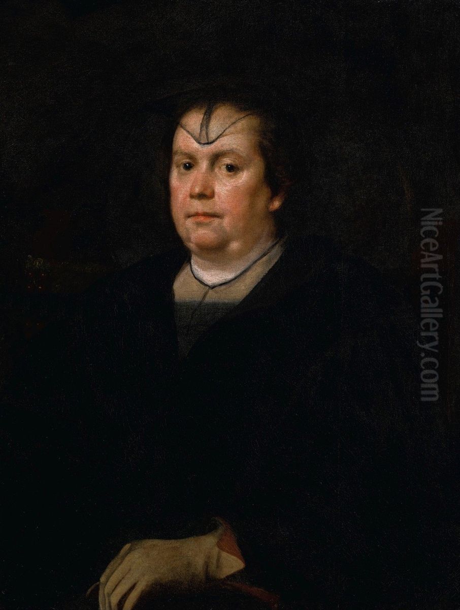 Portrait of Olimpia Maidalchini Pamphilj (1591-1657), half length, wearing black Oil Painting by Diego Rodriguez de Silva y Velazquez