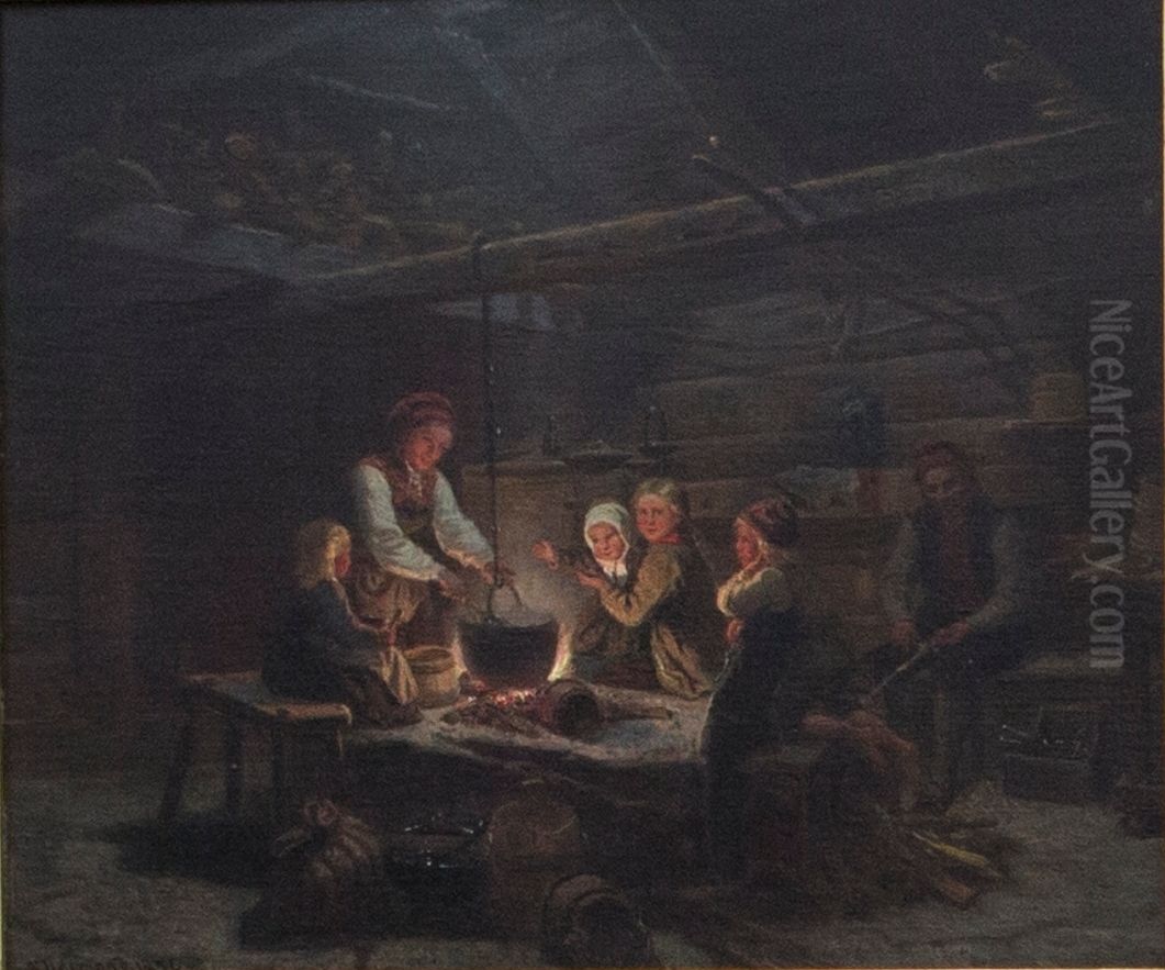 En seterhytte Oil Painting by Adolph Tidemand