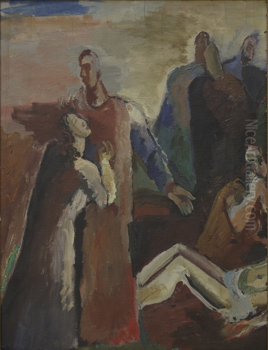 Studie til Pieta Oil Painting by Bjarne Ness