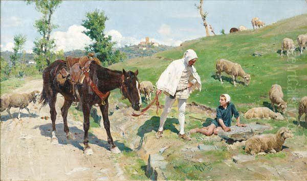 Giotto and Cimabue Oil Painting by Raffaello Sorbi