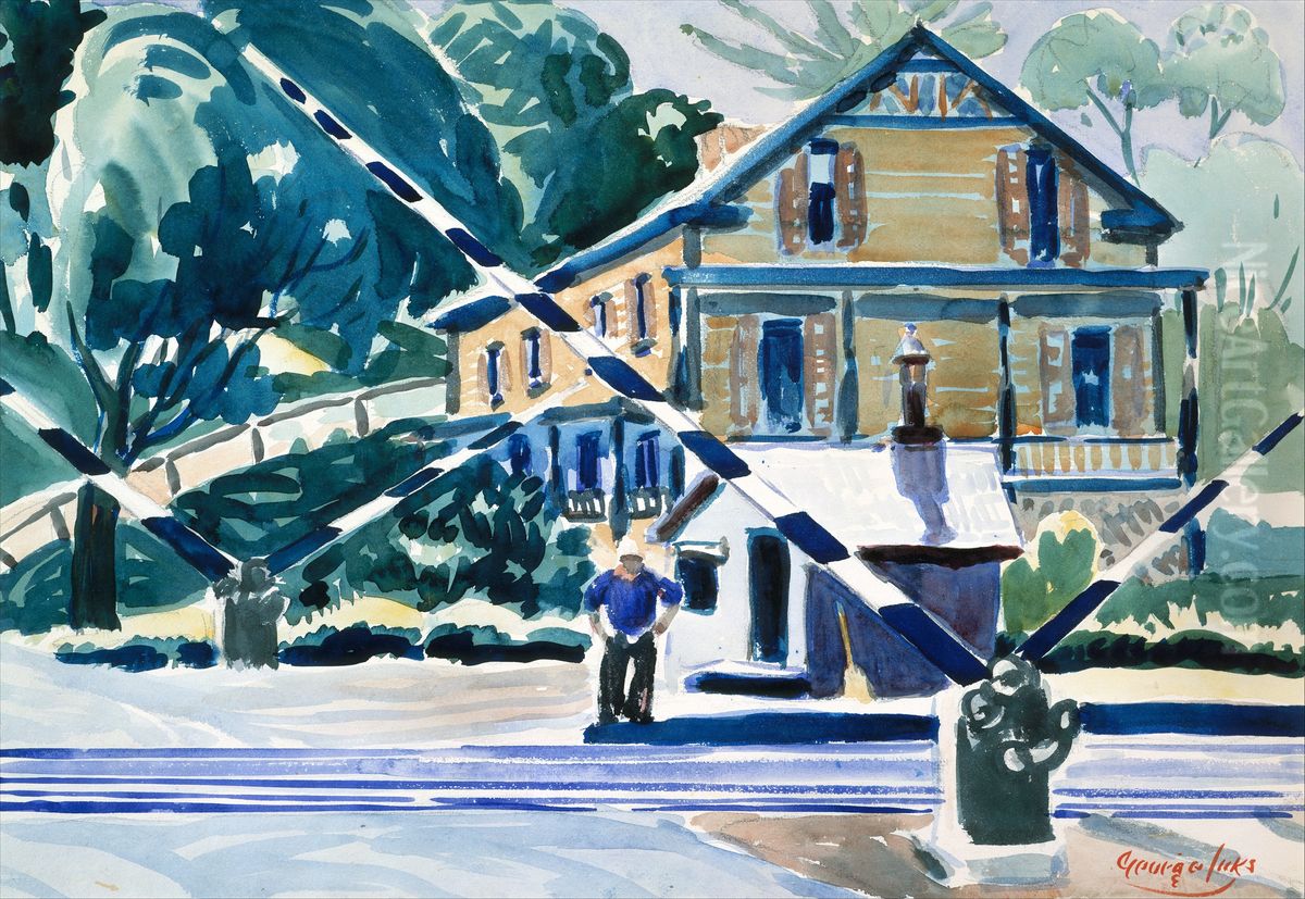 Railroad Crossing, The Berkshires Oil Painting by George Luks