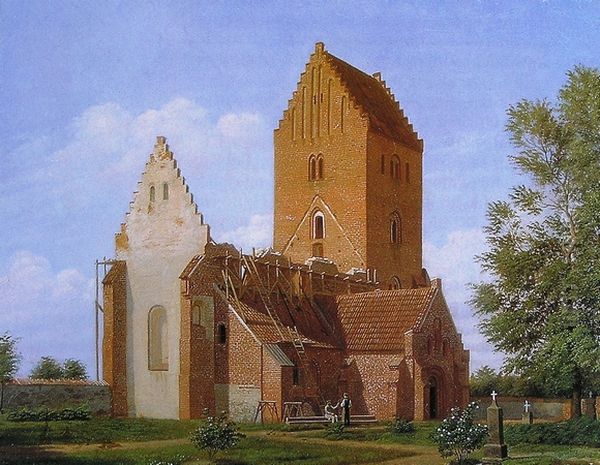 Restoration of Gammel Vor Frue Kirke in Roskilde, Denmark Oil Painting by Jacob Kornerup