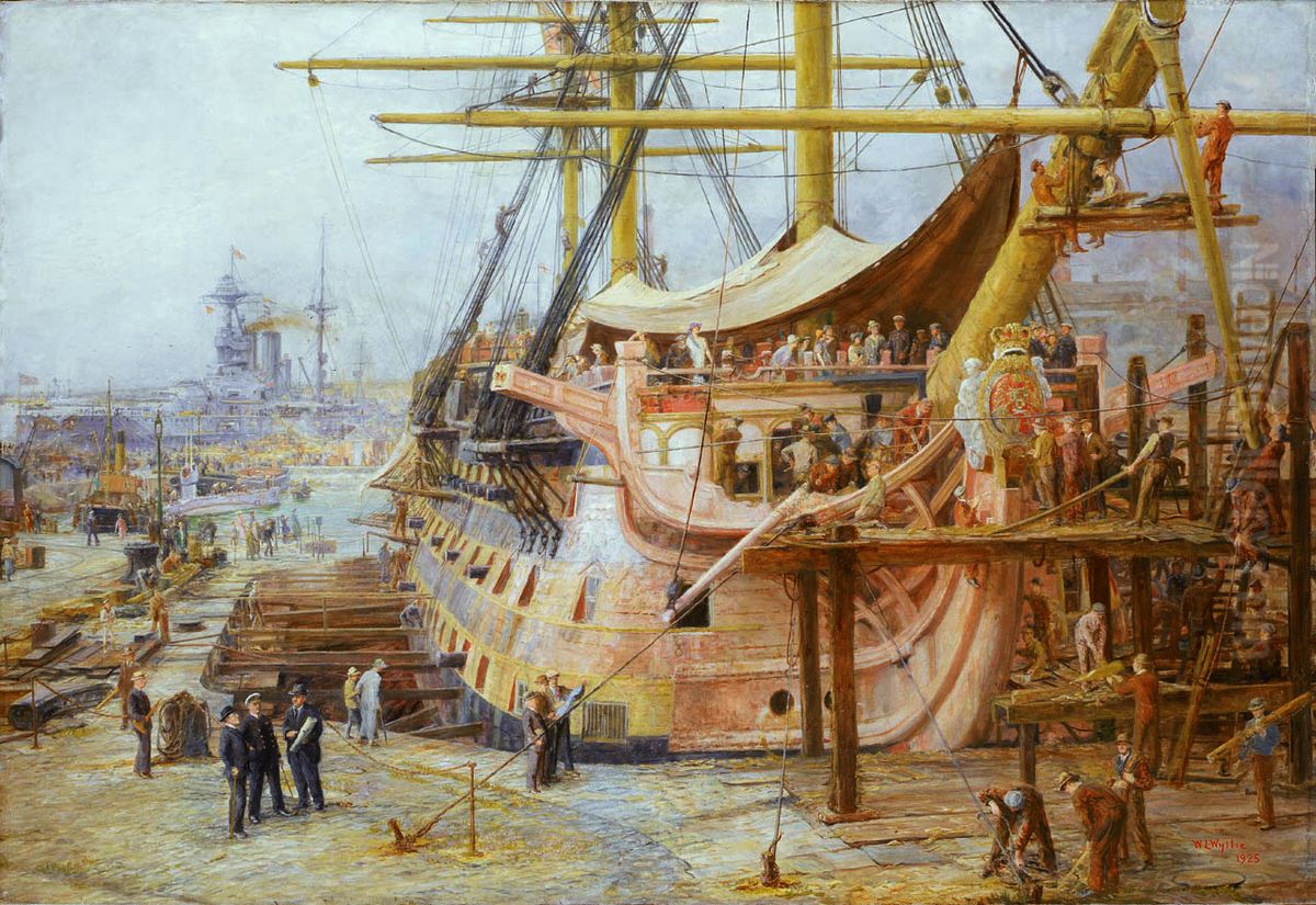 Restoring HMS Victory Oil Painting by William Lionel Wyllie