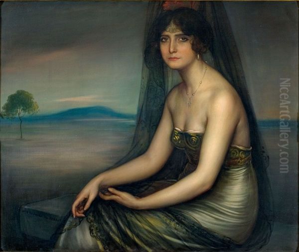 Portrait of Carmen Otero Oil Painting by Julio Romero De Torres