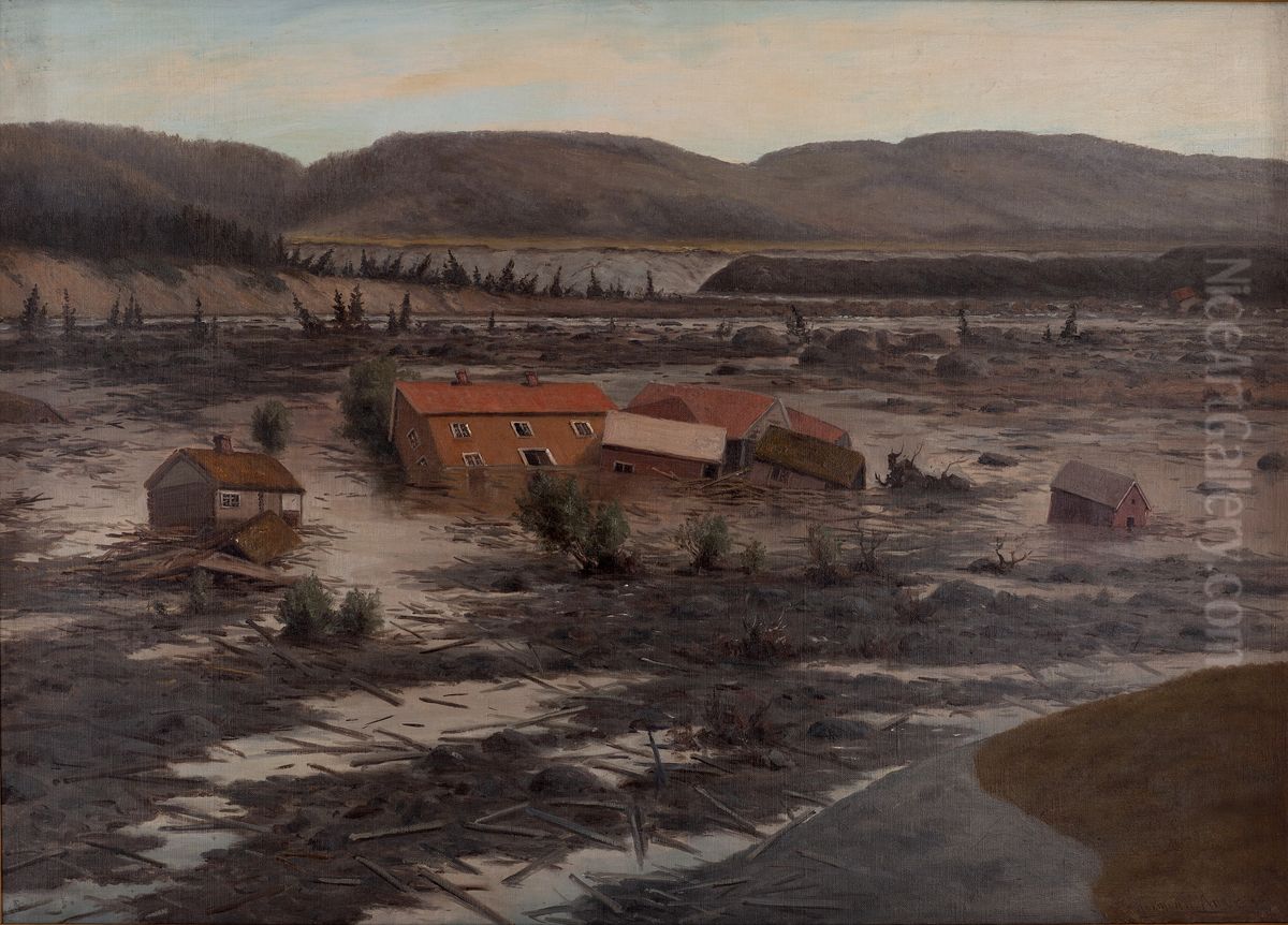Fra Lerfallet i Verdal Oil Painting by Johan Caspar Herman Wedel Anker