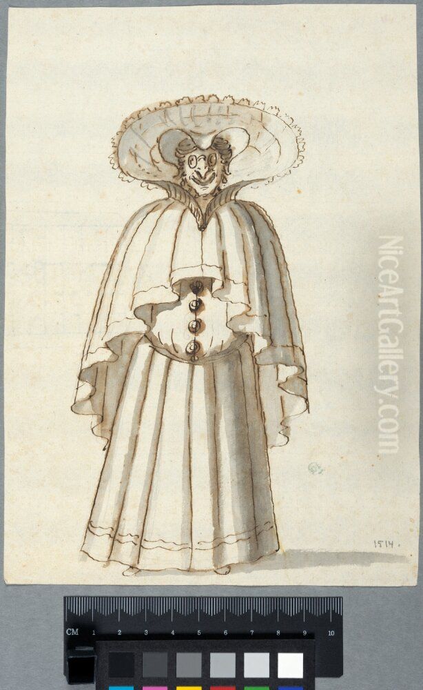 Costume Sketch, an Old Lady Oil Painting by Jean Berain the Elder