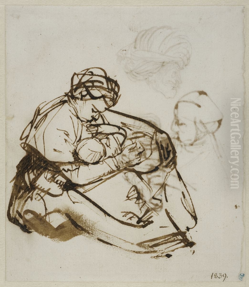 Kvinna som ammar ett barn Oil Painting by Rembrandt