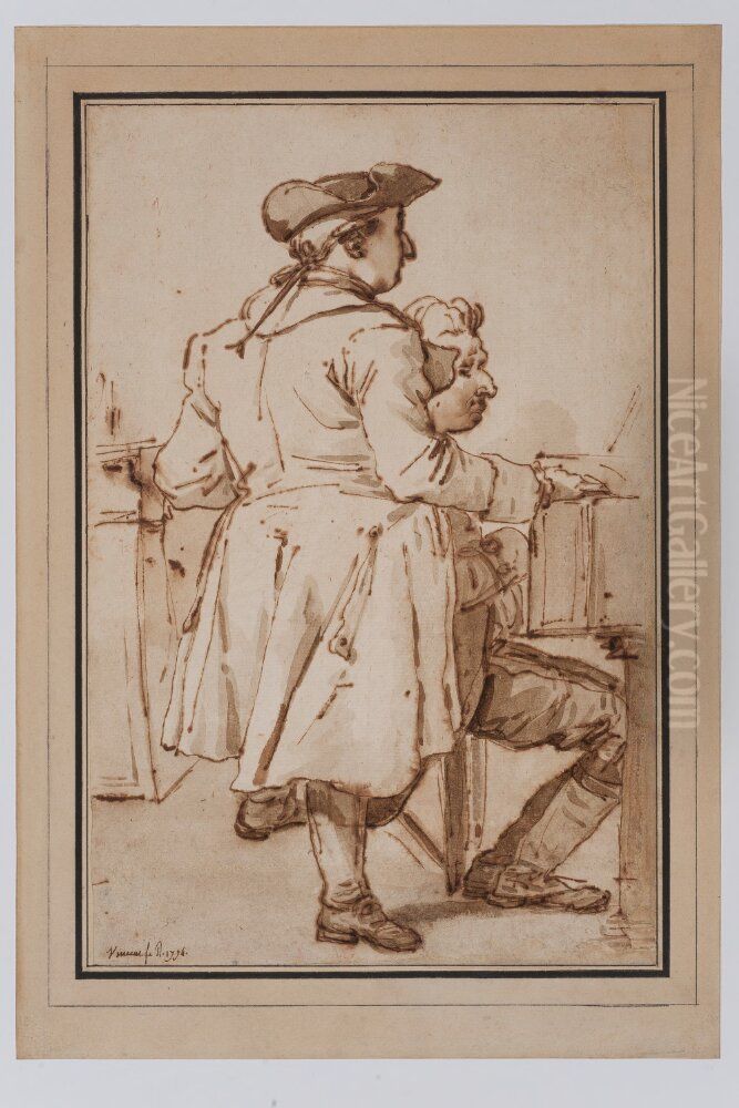 Johan Tobias Sergel and an Unknown Man playing cembalo Oil Painting by Francois-Andre Vincent