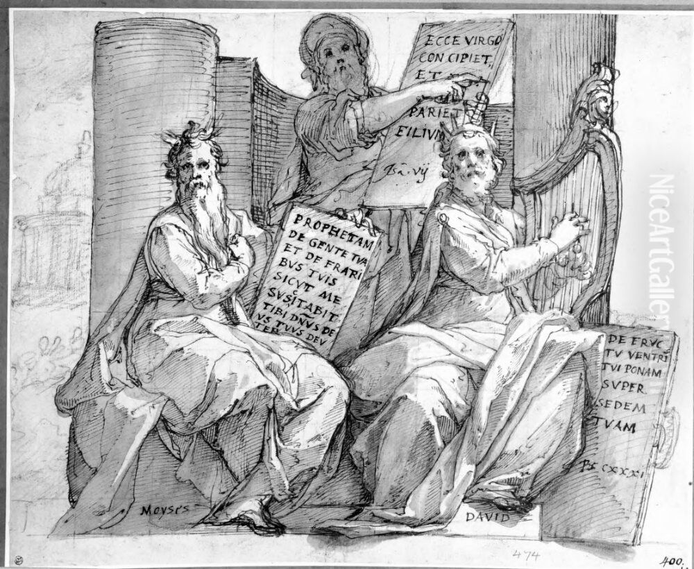 Moses, David and Jesaia Oil Painting by Federico Zuccari Moses, David and Jesaia Oil Painting by Federico Zuccari