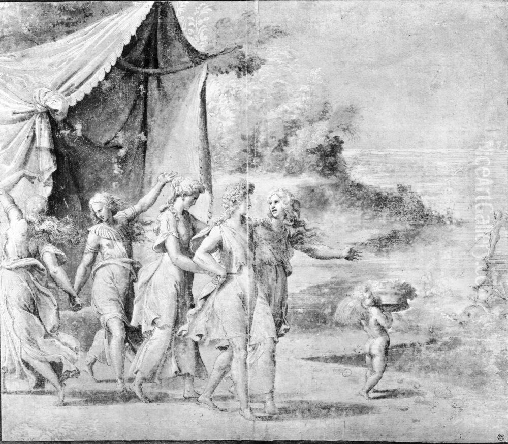 Apollon och nymfer Oil Painting by Gianfrancesco Penni