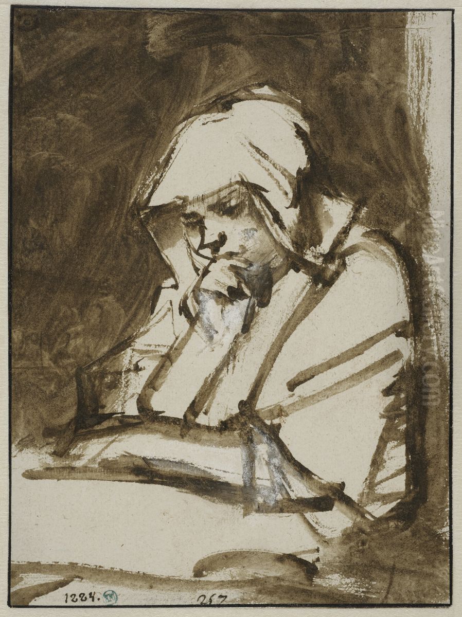 Hendrickje Stoffels sittande vid ett fonster med oppna ogon Oil Painting by Rembrandt