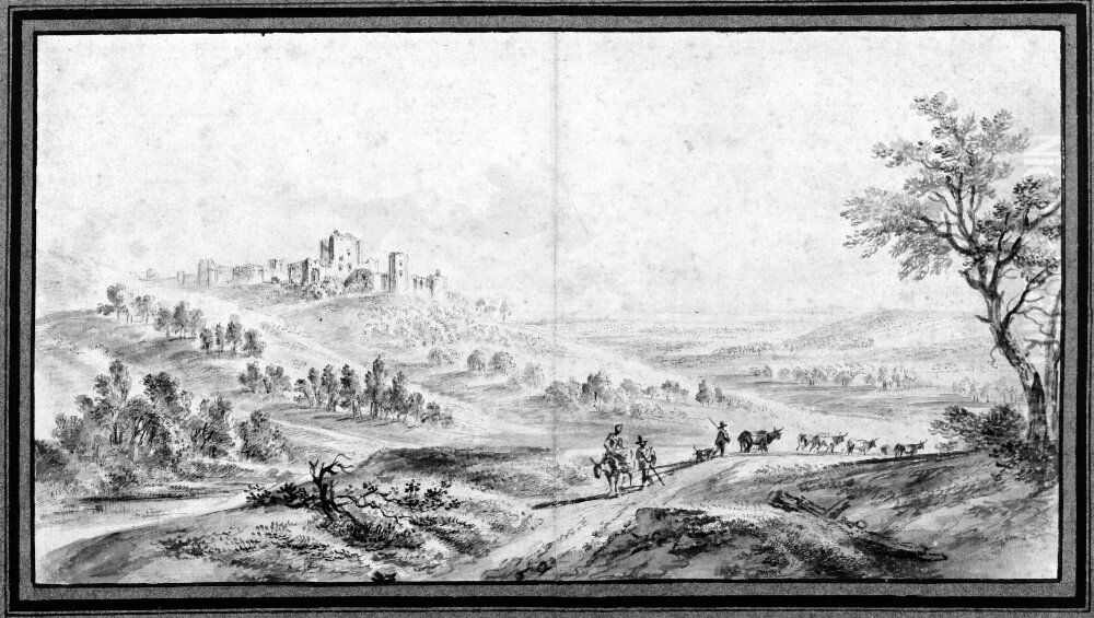 Landskap med slottsruin Oil Painting by Philippe-Auguste Hennequin