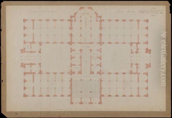 Nationalmuseum. Plan av mellanvaningen; bibliotek Oil Painting by Friedrich August Stuler