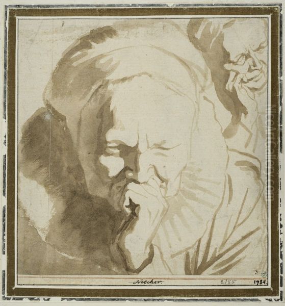 Tva studier av en aldre kvinnas huvud Oil Painting by Jacob van Campen