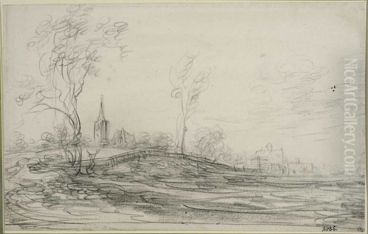Landskap med bykyrka Oil Painting by Francois Van Knibbergen
