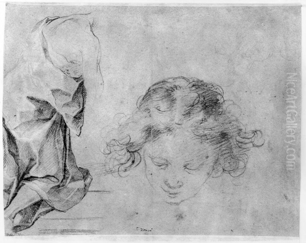 Kneeling man; Child with curly hair Oil Painting by Francesco Vanni