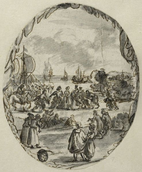 Furstligt folje debarkerar Oil Painting by Romeyn de Hooghe