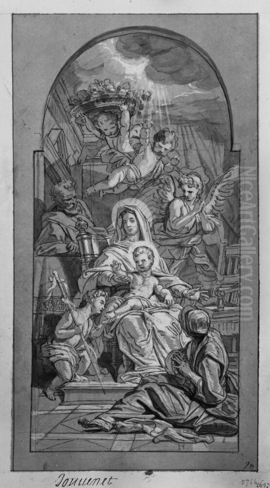 Den heliga familjen med Johannes och Elisabeth Oil Painting by Jean Jouvenet