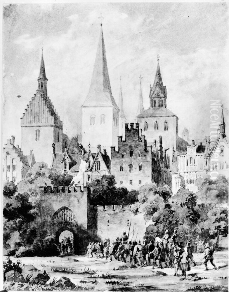 Visby, medeltida stadsbild Oil Painting by Fredrik Wilhelm Scholander