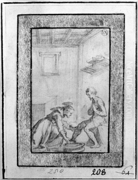 St. Francis washing the feet of a pilgrim Oil Painting by Francesco Vanni