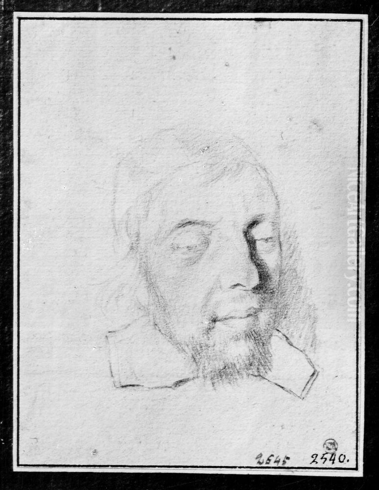 Huvud av gammal prast, blickande nedat Oil Painting by Claude Mellan