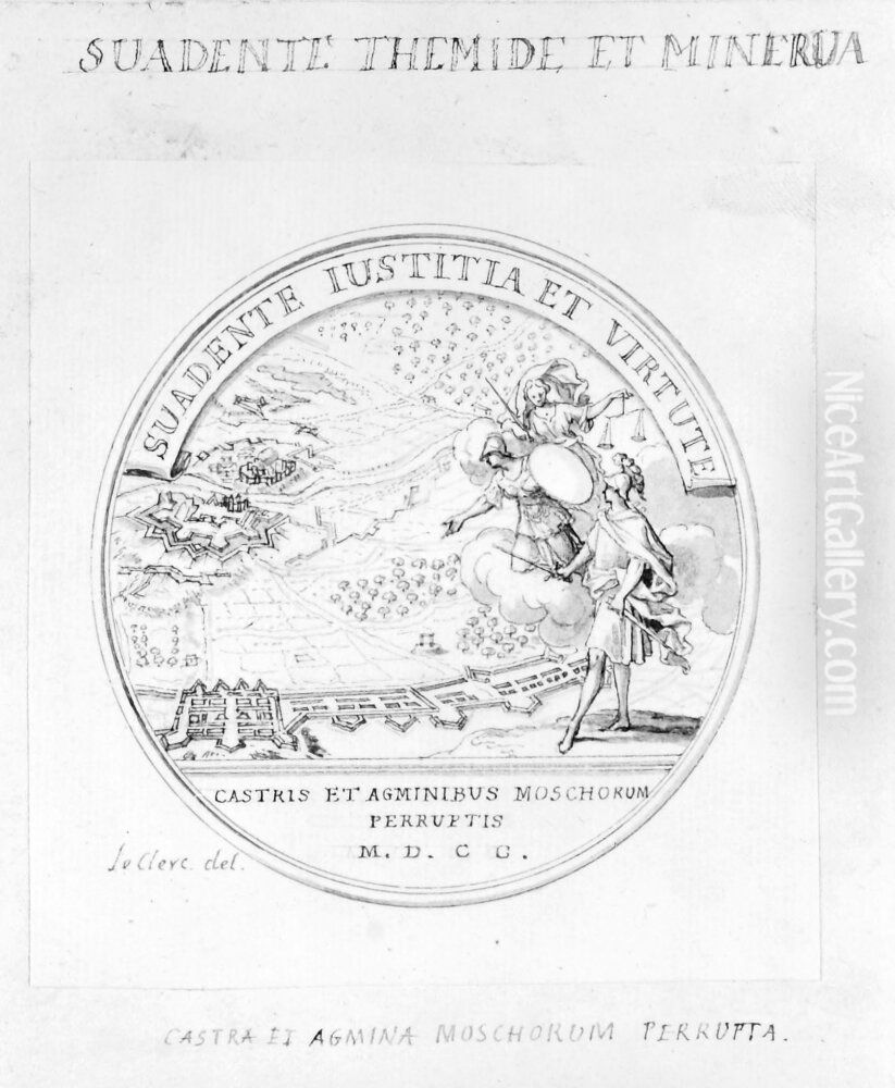 Utkast till medalj till minne av slaget vid Narva 1700 Oil Painting by Sebastien Leclerc