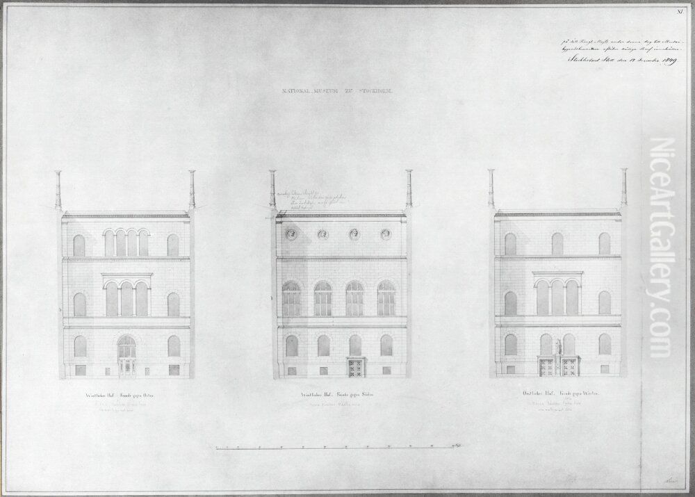 Nationalmuseum. Tre gardsfasader Oil Painting by Friedrich August Stuler