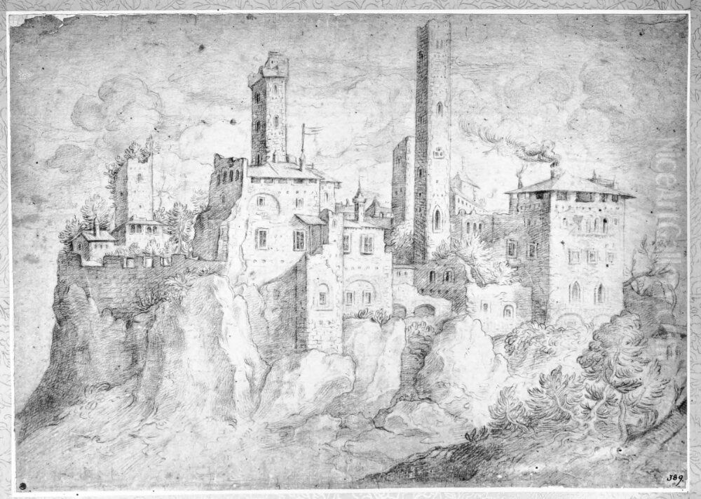 View of a town on a cliff Oil Painting by Federico Zuccari