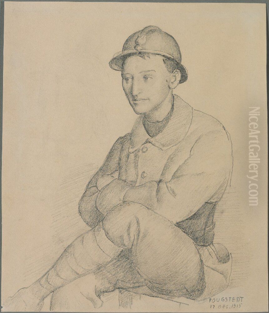 Portratt av konstnaren Ivan Lonnberg i soldatuniform Oil Painting by Arvid Fougstedt
