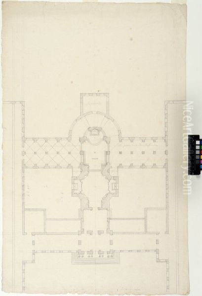 Proposal for the Church of the Hotel des Invalides, Paris. Plan Oil Painting by Liberal Bruant