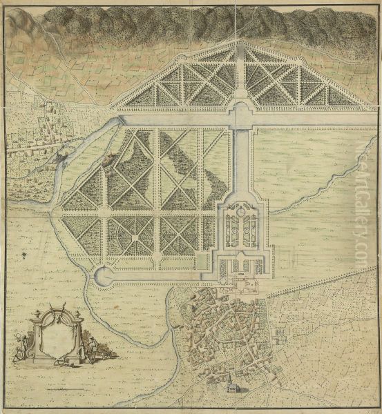 Chateau d'Anet; plan over slottet, tradgarden och omgivningarna Oil Painting by Andre Le Notre
