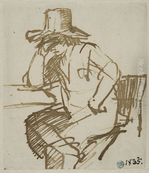 Ung man sittande vid ett bord Oil Painting by Willem Drost
