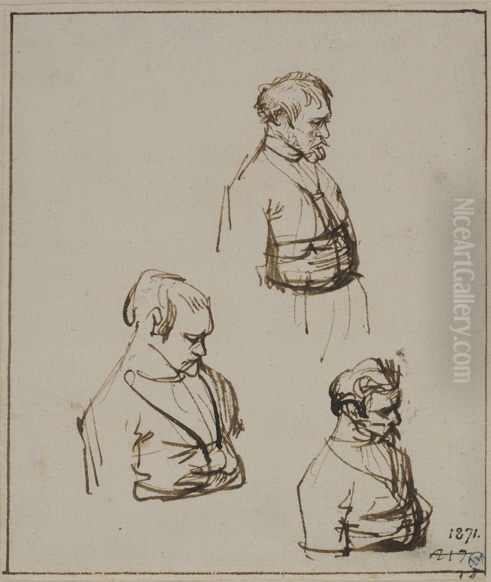 Tre studier av en man sedd i profil Oil Painting by Rembrandt Tre studier av en man sedd i profil Oil Painting by Rembrandt
