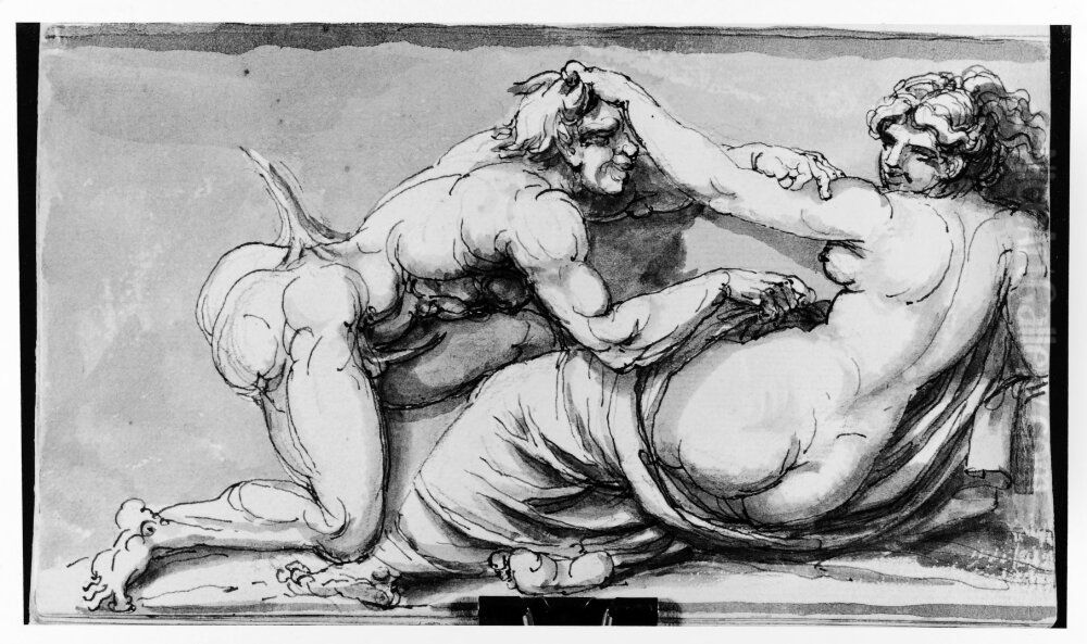 Skissbok, 78 sidor, bunden i ljust pergament. Se NMH 372/1969 1-78 Oil Painting by Johan Tobias Sergel