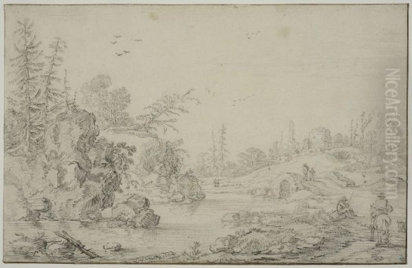 Flodlandskap Oil Painting by Esaias Van De Velde