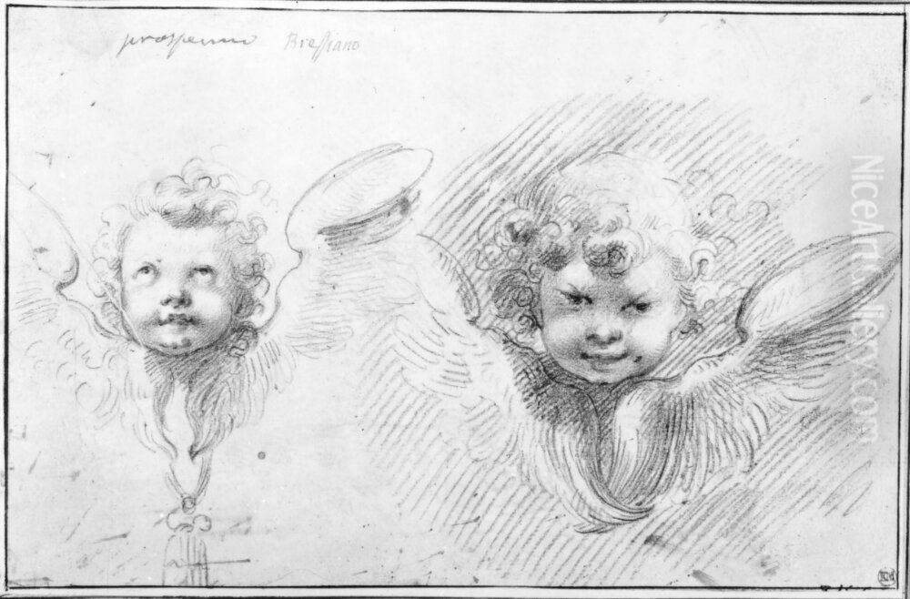 Two angel's heads Oil Painting by Giuseppe Cesari