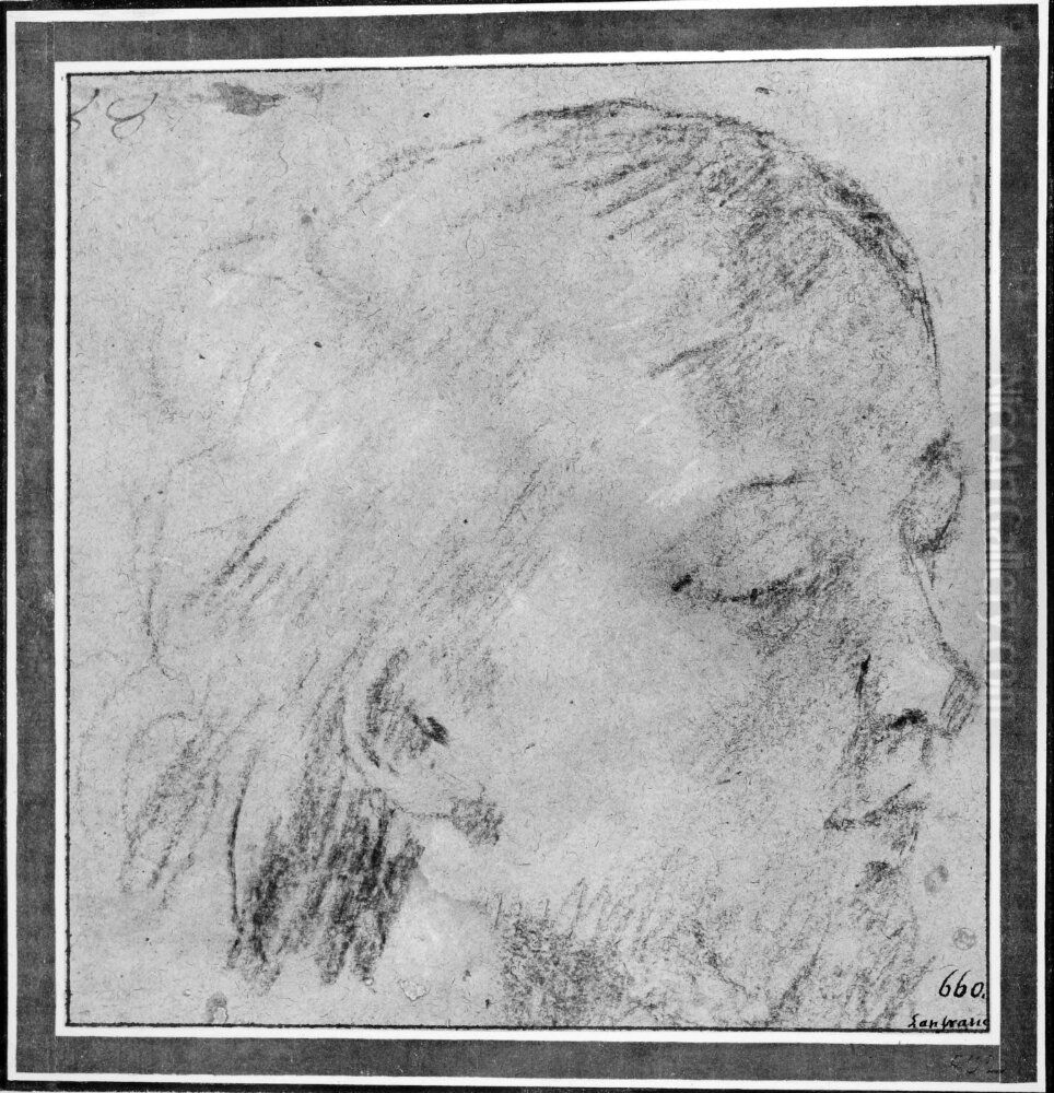 Head of Christ, turned to the right Oil Painting by Giovanni Lanfranco