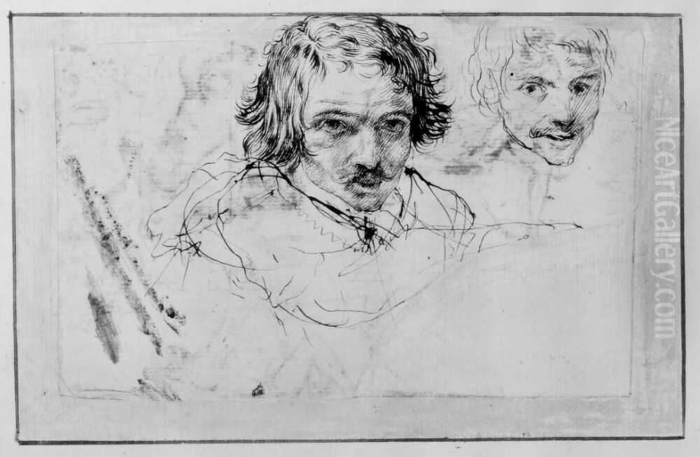 Two portrait studies of a young man Oil Painting by Pier Francesco Mola