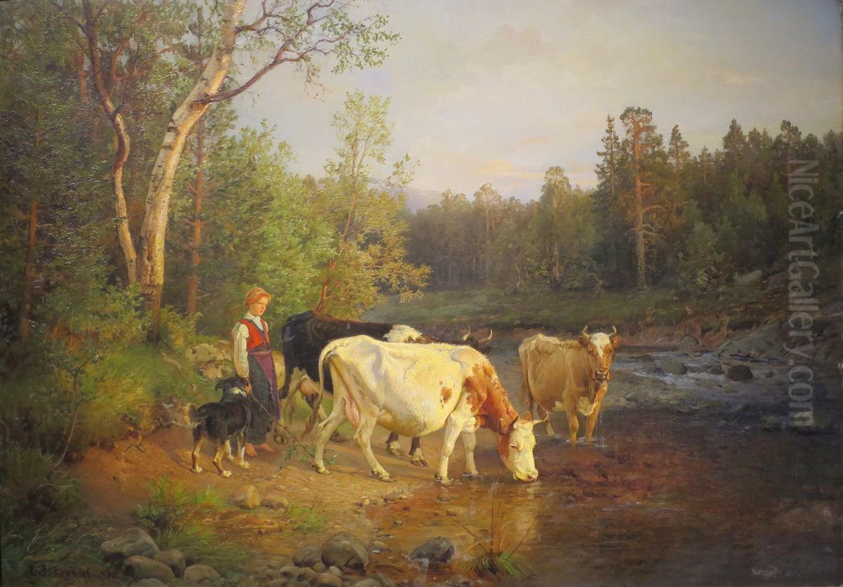 Landscape with Cattle Oil Painting by Anders Askevold