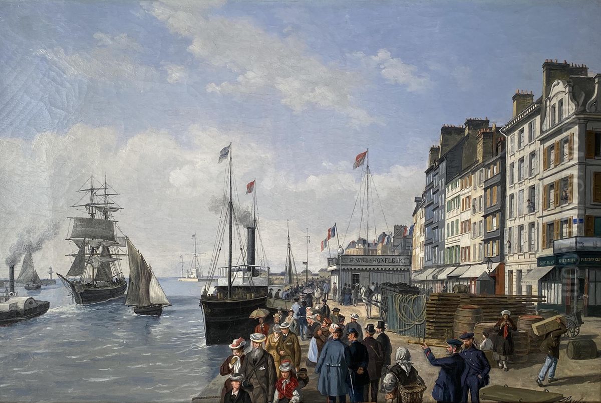 The Departure of the Liner Oil Painting by Leon Auguste Asselineau