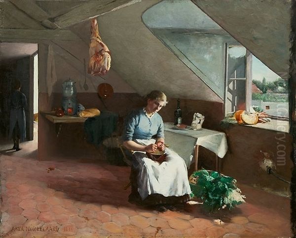 Fransk kjokkeninteriosr Oil Painting by Asta Norregaard