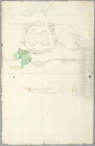 Utkast till parterr mot sjosidan vid Svartsjo slott, plan och sektion Oil Painting by Carl Harleman