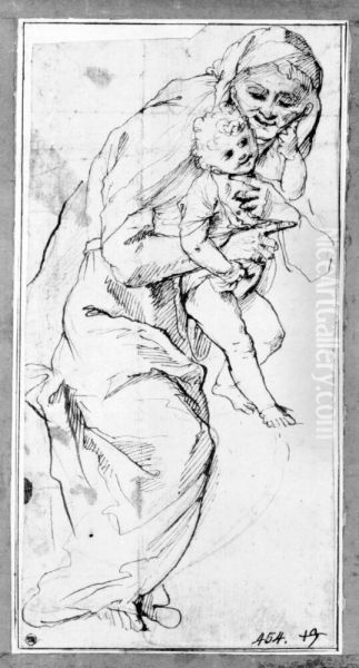 St. Anne and Christ Oil Painting by Pietro Testa