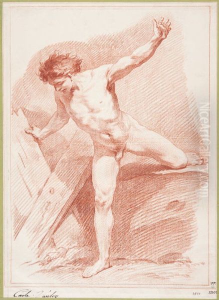 Male Nude Standing with Arms and Legs Outstretched Oil Painting by Charles-Andre van Loo