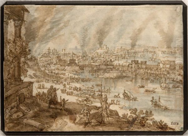 Landscape with the Burning of Troy Oil Painting by Lodewijk Toeput
