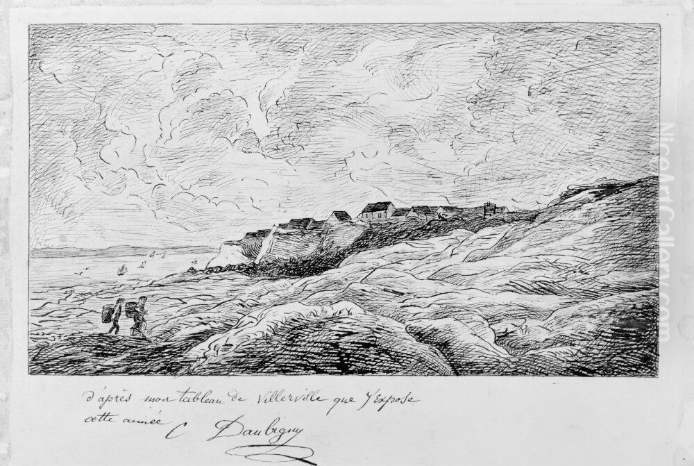 Kustlandskap Oil Painting by Charles-Francois Daubigny