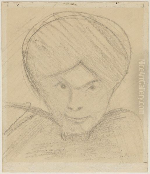 Sjalvportratt i turban Oil Painting by Ivar Arosenius