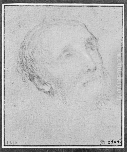 Gammal man med bakatlutat huvud, blickande at hoger Oil Painting by Claude Mellan