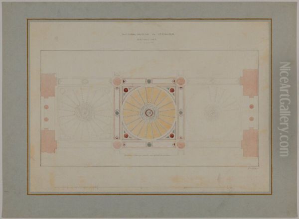 Nationalmuseum. Tak, bibliotektet, mellanvaningen Oil Painting by Friedrich August Stuler
