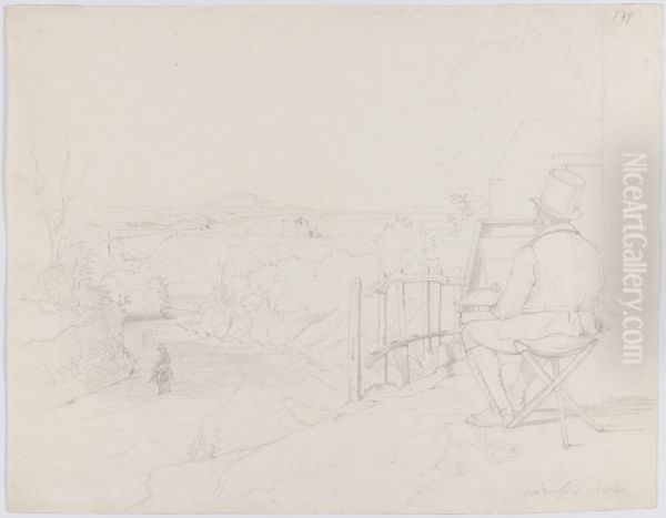 An Artist Working in the Roman Campagna Oil Painting by Wilhelm Marstrand